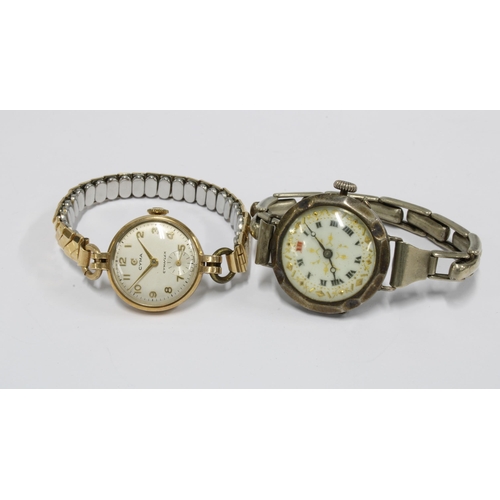 43 - Early 20th century ladies silver cased wristwatch and a gold plated Cyma wristwatch (2)