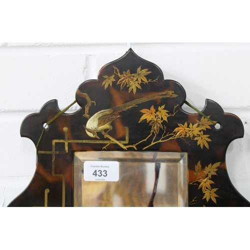 433 - Late 19th / early 20th century Japanese lacquered mirror with four folding shelves, with birds and f... 