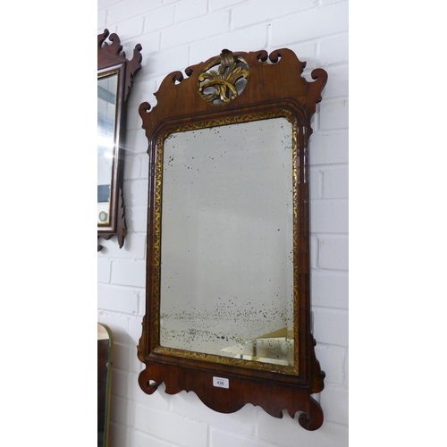 436 - Georgian mahogany and parcel gilt fretwork wall mirror. (A/F) 88 x 49cm.