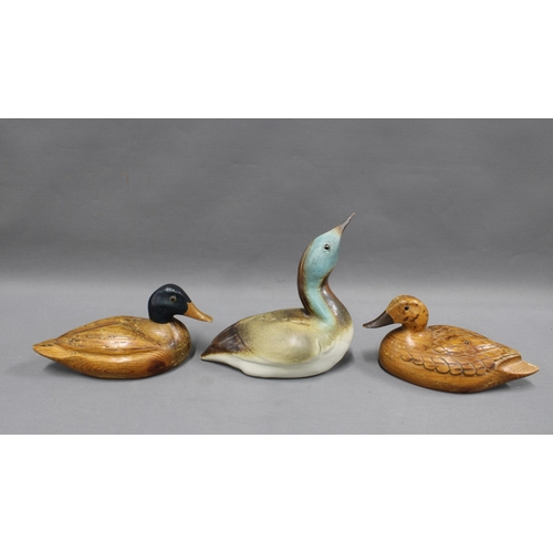 441 - David and Penny woodley pottery duck and two wooden ducks  23 x 25cm. (3)