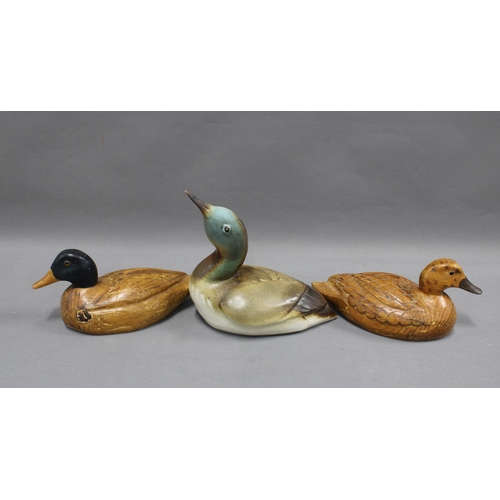 441 - David and Penny woodley pottery duck and two wooden ducks  23 x 25cm. (3)