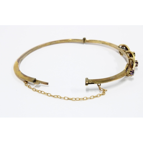 49 - Late 19th / early 20th century 9ct gold amethyst and seed pearl bracelet, stamped 9ct