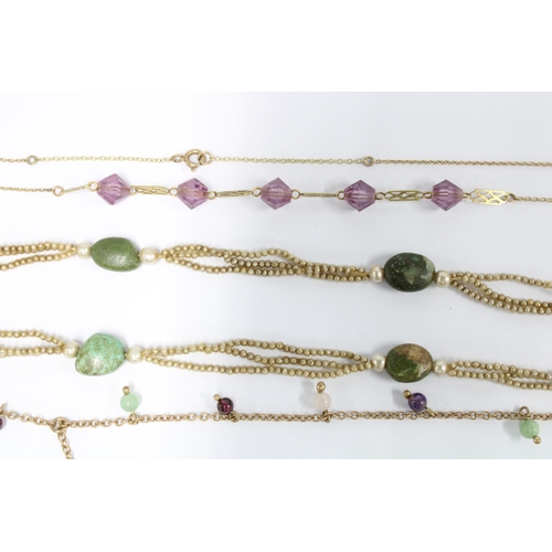 50 - 9ct gold necklace with green, violet and white drops, emblematic of Women's Suffrage Movement, anoth... 