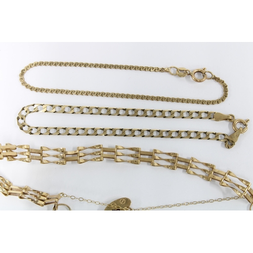 53 - 9ct gold gatelink bracelet, and two 9ct gold chain bracelets (3)