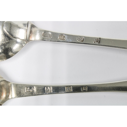 69 - Georgian Scottish silver Hanoverian table spoons, to include William Dempster, Edinburgh 1766, Willi... 