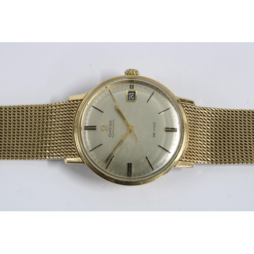 70 - Gents vintage 9ct gold Omega Automatic De Ville wrist watch with champagne dial, hour batons and dat... 