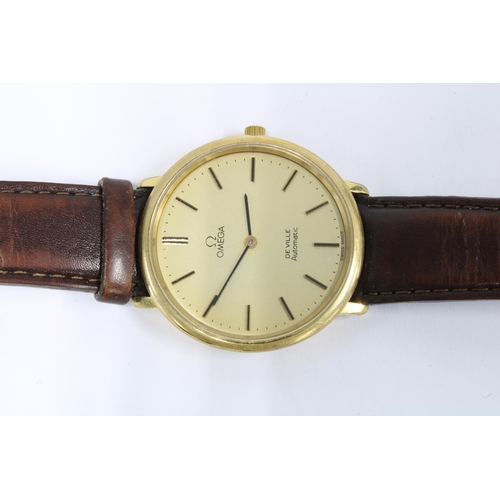 71 - Gents Omega De Ville Automatic wristwatch, gold plated with champagne dial and baton markers, on a b... 