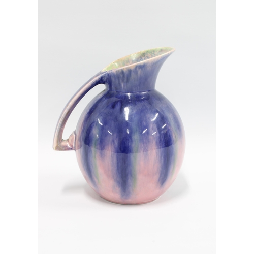 81 - Sylvac Art Deco pottery jug with an angular handle and mottled pink and blue glaze, impressed number... 