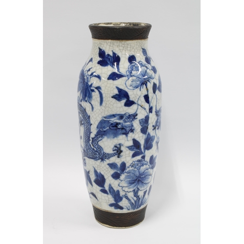 90 - Chinese blue and white dragon vase, 29cm