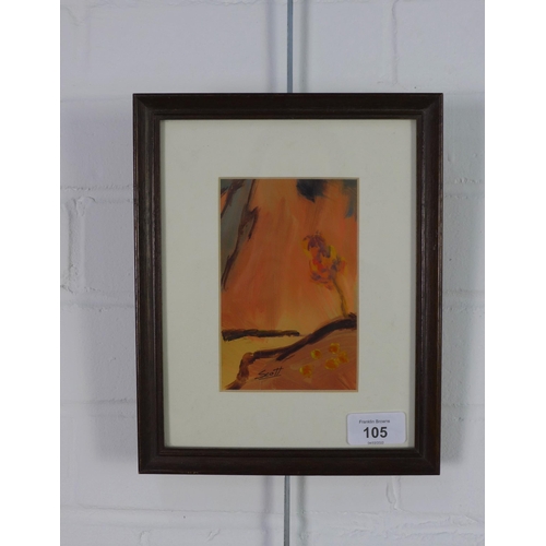 105 - Charlie Scott, 'Mountain Ash', oil on board, signed and framed under glass, 9 x 14cm