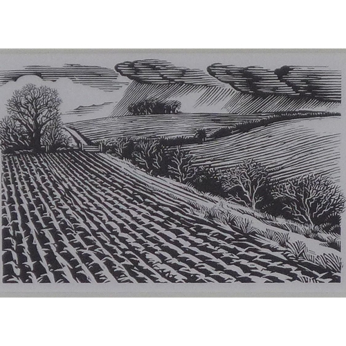 108 - March - Something is in the fields.  Mist? Rain? Smoke? Spring, framed print, 10 x 7cm