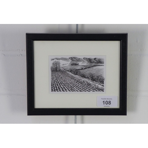 108 - March - Something is in the fields.  Mist? Rain? Smoke? Spring, framed print, 10 x 7cm