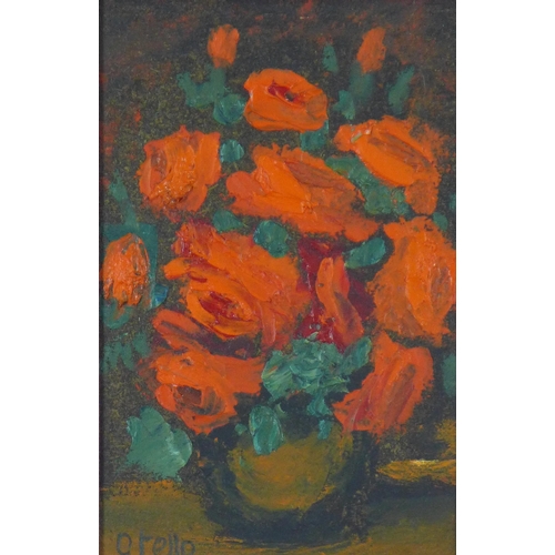 109 - Orello, 'Roses', oil on board, signed and framed, 9 x 14cm