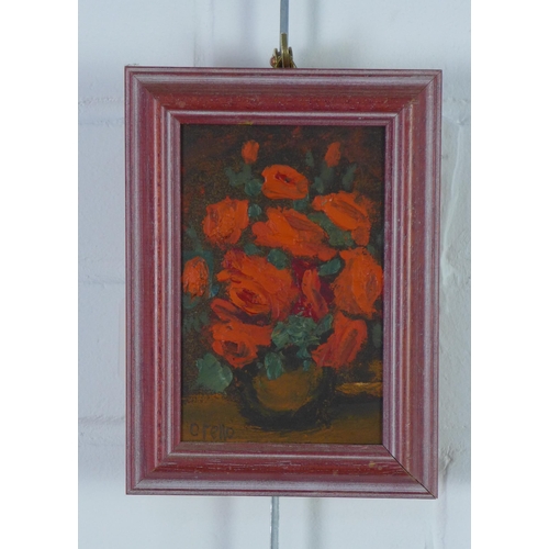 109 - Orello, 'Roses', oil on board, signed and framed, 9 x 14cm