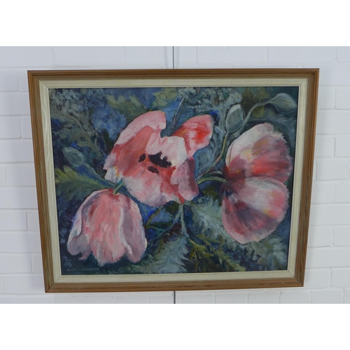 111 - Nancy Illingworth 'Pink Poppies;, oil on board, signed and framed, 74 x 59cm