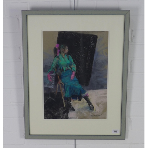 116 - Jean B. Martin RSW (SCOTTISH b. 1947), 'Study in Green', mixed media, signed and framed under glass,... 