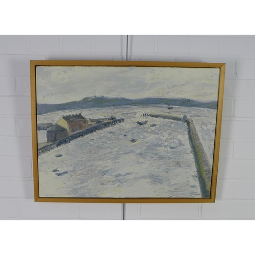 117 - Scottish School oil on canvas of a harbour, apparently unsigned, framed, 60 x 45cm