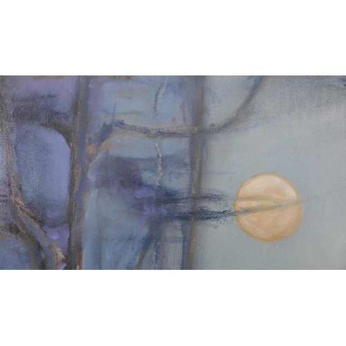 12 - Fiona Oliver (Scottish Contemporary) ' Moonlight on Traprain' oil on canvas, signed, framed under gl... 