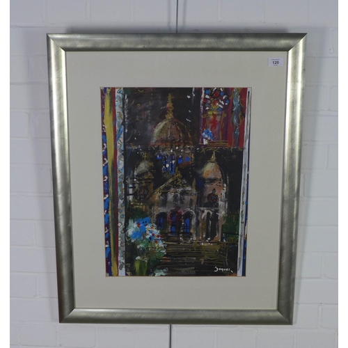 120 - Richard Jacques DA RIBA, RIAS, 'Sacre Bleu' mixed media on paper, signed, framed under glass with Na... 