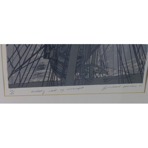 125 - Richard DeMarco C.B.E (SCOTTISH B. 1930) 'Evening Sail by Moonlight', coloured screenprint, signed i... 