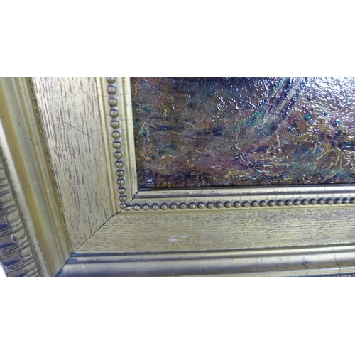 126 - Late 19th century school, swans on the lake,  oil on canvas, signed indistinctly, giltwood frame, 34... 