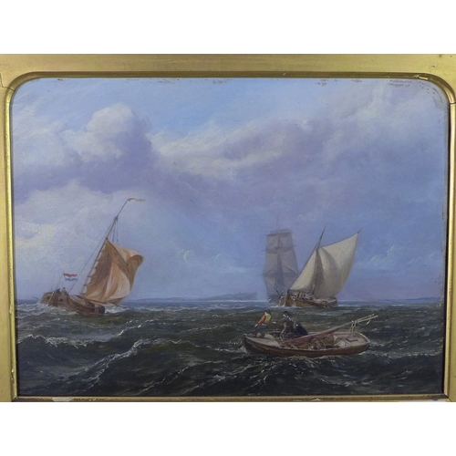 129 - Marine painting -  Pulling in the Nets, oil on panel, in a giltwood frame, 30 x 22cm