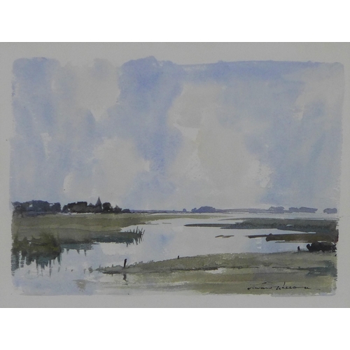 132 - Edward Wesson (British 1910-1983), wetlands, watercolour, signed and framed under glass, 37 x 27cm