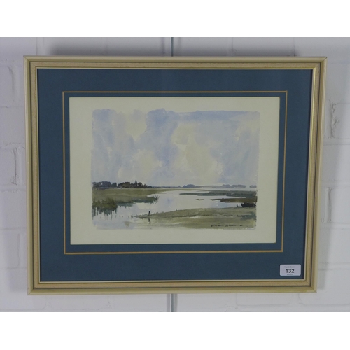 132 - Edward Wesson (British 1910-1983), wetlands, watercolour, signed and framed under glass, 37 x 27cm