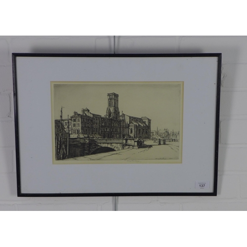 137 - Sir Henry Rushbury (1889-1968) etching, pencil signed in the margin, framed under glass, 34 x 20cm