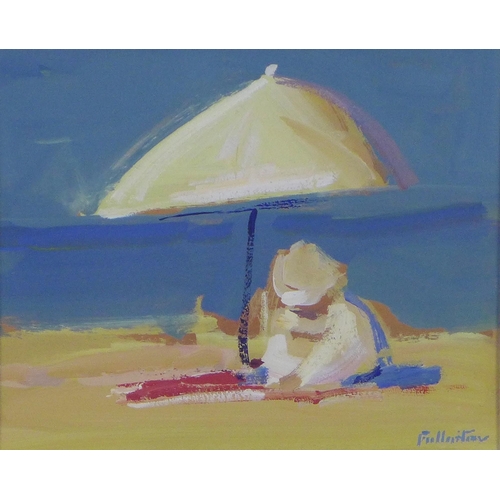 141 - James Fullarton (SCOTTISH 1946-) 'Baby on the Beach', acrylic on board, signed and framed under glas... 