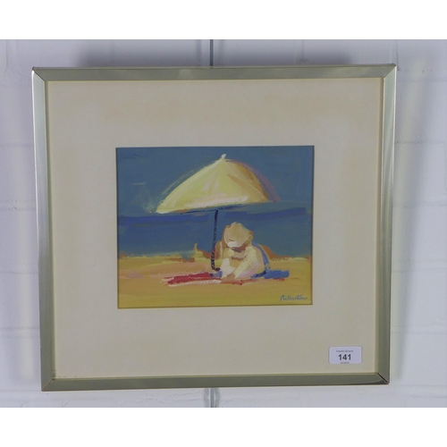 141 - James Fullarton (SCOTTISH 1946-) 'Baby on the Beach', acrylic on board, signed and framed under glas... 