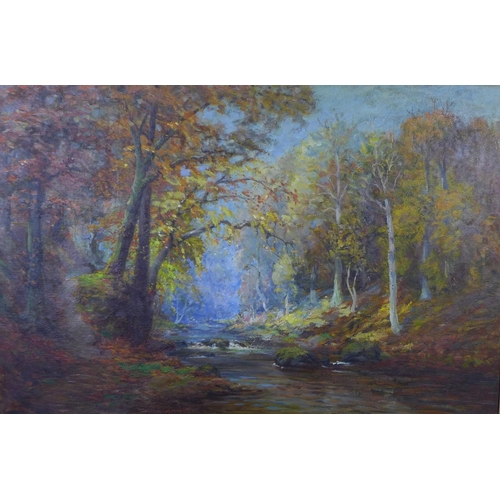 146 - W.J. Hargreaves 'Autumn on the River Kent', oil on canvas, signed and dated 1913, in an ornate gilt ... 