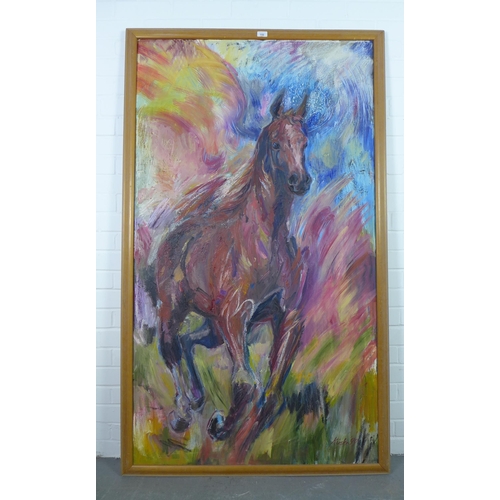 150 - Kirsten, large oil on canvas of a horse, singed and dated '99, 90 x 160cm