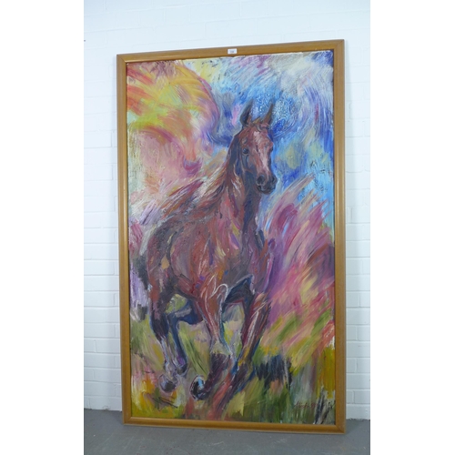 150 - Kirsten, large oil on canvas of a horse, singed and dated '99, 90 x 160cm