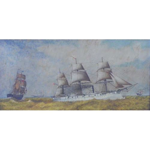 153 - 19th century British school, oil on board of a steam sailing ship, apparently unsigned, framed under... 