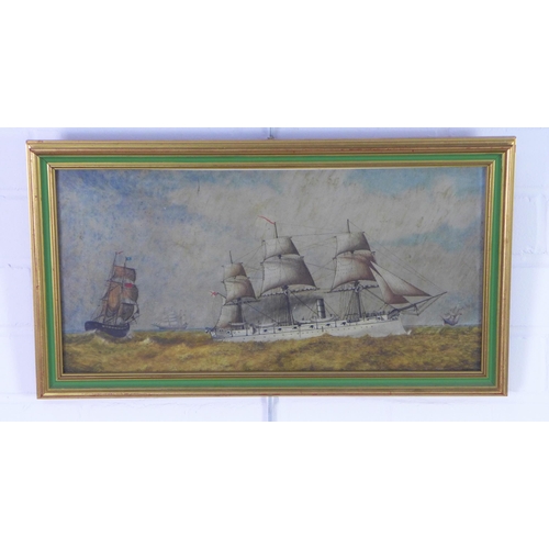 153 - 19th century British school, oil on board of a steam sailing ship, apparently unsigned, framed under... 