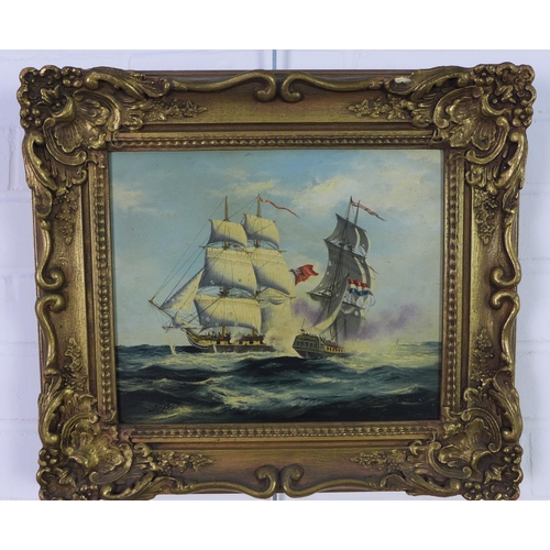 154 - John Webster, Naval Skirmish, oil on panel, signed and framed, 29 x 24cm