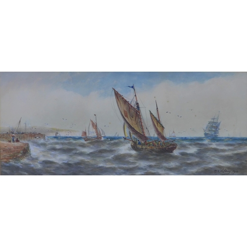 156 - R.T Wilding (British) Fishing Boats at Sea, watercolour, signed and dated 1912,  framed under glass,... 