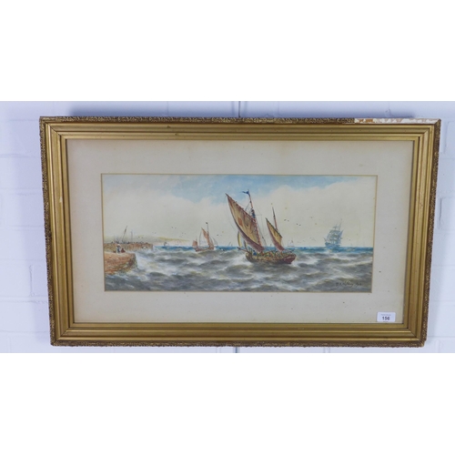 156 - R.T Wilding (British) Fishing Boats at Sea, watercolour, signed and dated 1912,  framed under glass,... 