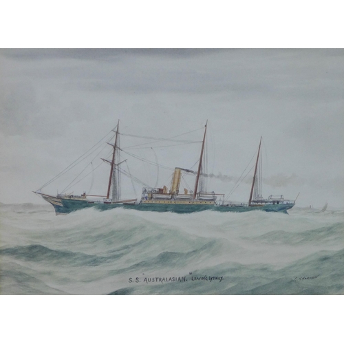 162 - George Hamilton Hammon (1869-1960)  SS Australasian leaving Sydney' watercolour, signed and framed u... 