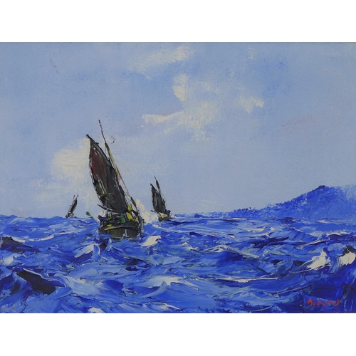 163 - George R Deakins (1911-1982) Racing yachts, oil on board, signed and framed 50 x 37cm