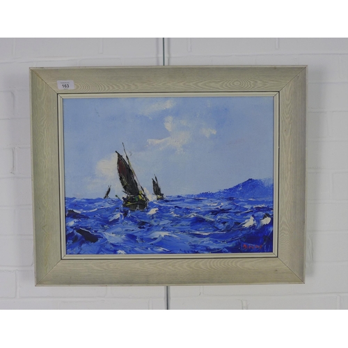 163 - George R Deakins (1911-1982) Racing yachts, oil on board, signed and framed 50 x 37cm