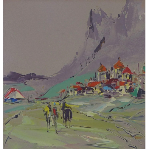 164 - George R Deakins (1911-1982) Mountain village, oil on board, signed and framed, 28 x 28cm