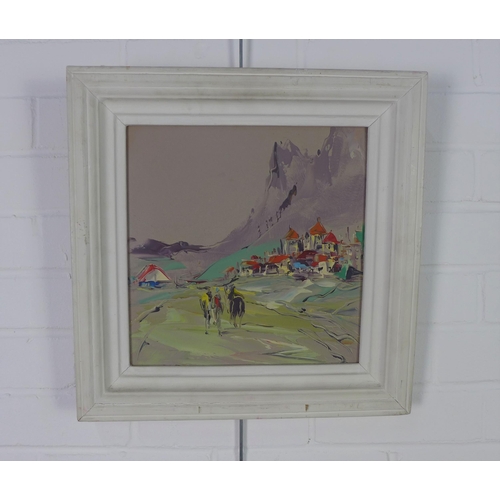 164 - George R Deakins (1911-1982) Mountain village, oil on board, signed and framed, 28 x 28cm