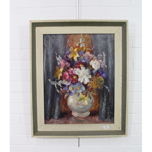 3 - Kate Nicoll (20th Century) Still life vase of flowers, oil on board, signed and dated 1960, 47 x 60c... 