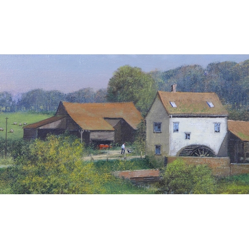 34 - Clive Madgwick RBA (1934-2005) Rural dwelling with waterwheel, oil on canvas, signed, in an ornate g... 