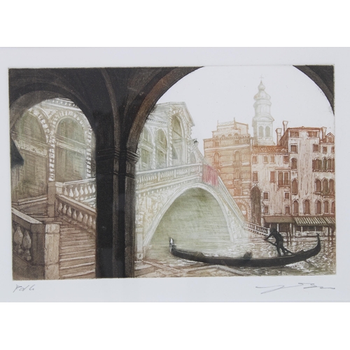 37 - Ugo Baracco, (b. 1949) 'Venice Side Canal', aquatint, signed and framed under glass, 18.5 x 12cm