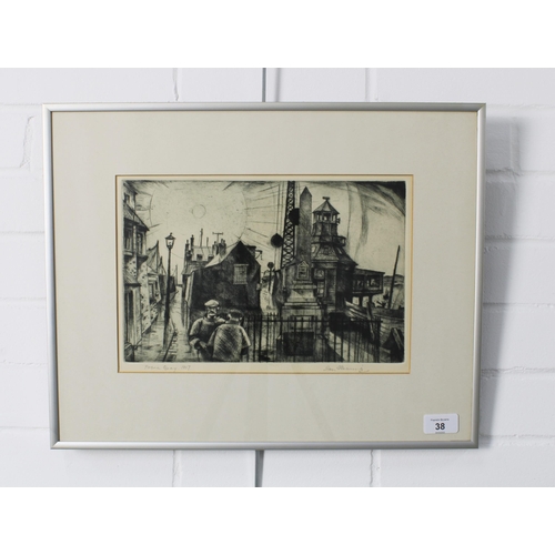 38 - Ian Fleming,  R.S.A., R.S.W., R.G.I., L.L.D (SCOTTISH 1906-1990) 'Pocra Quay 1957', etching, pencil ... 