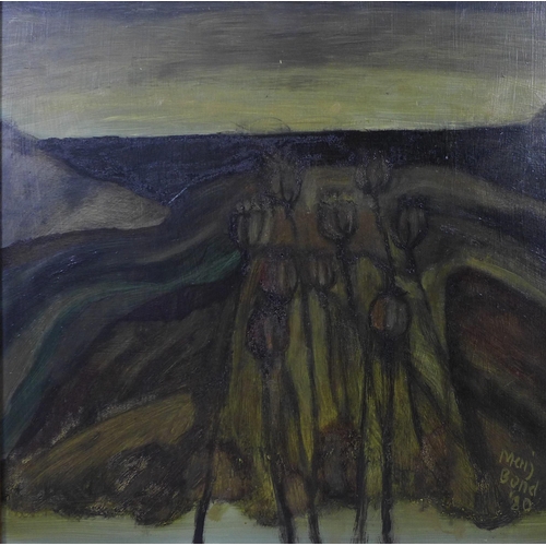 43 - Marj Bond (Scottish B.1939) 'Poppy heads in winter landscape'. oil on board, signed and dated '80, f... 