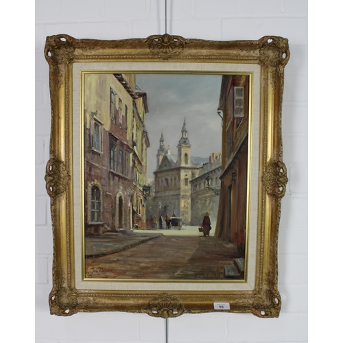 55 - Jan Rawicz (Polish b1914) 'Sunny Corner' oil on canvas, singed, in an ornate gilt frame with T&R Ann... 